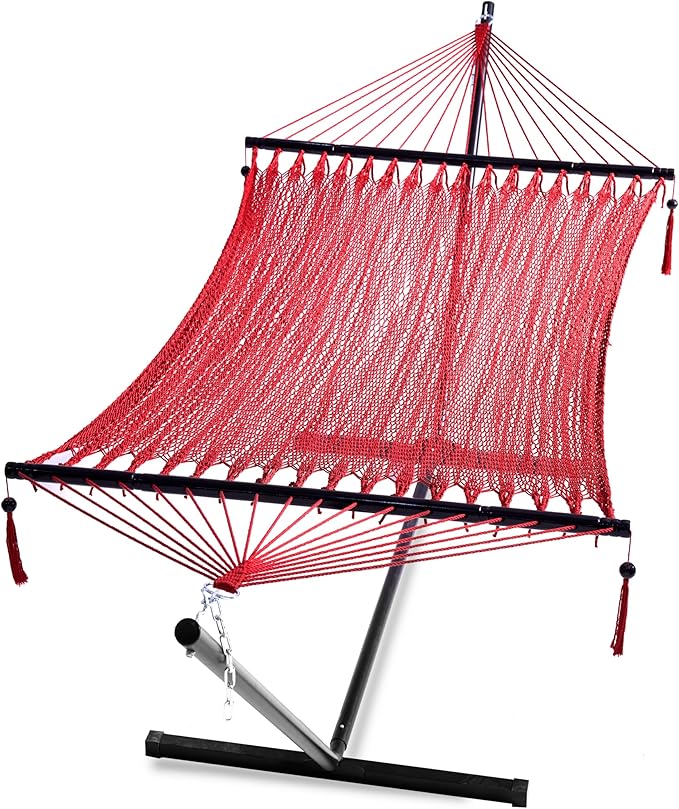 Soft-Spun Polyester Rope Double Hammocks with Stand for Outside
