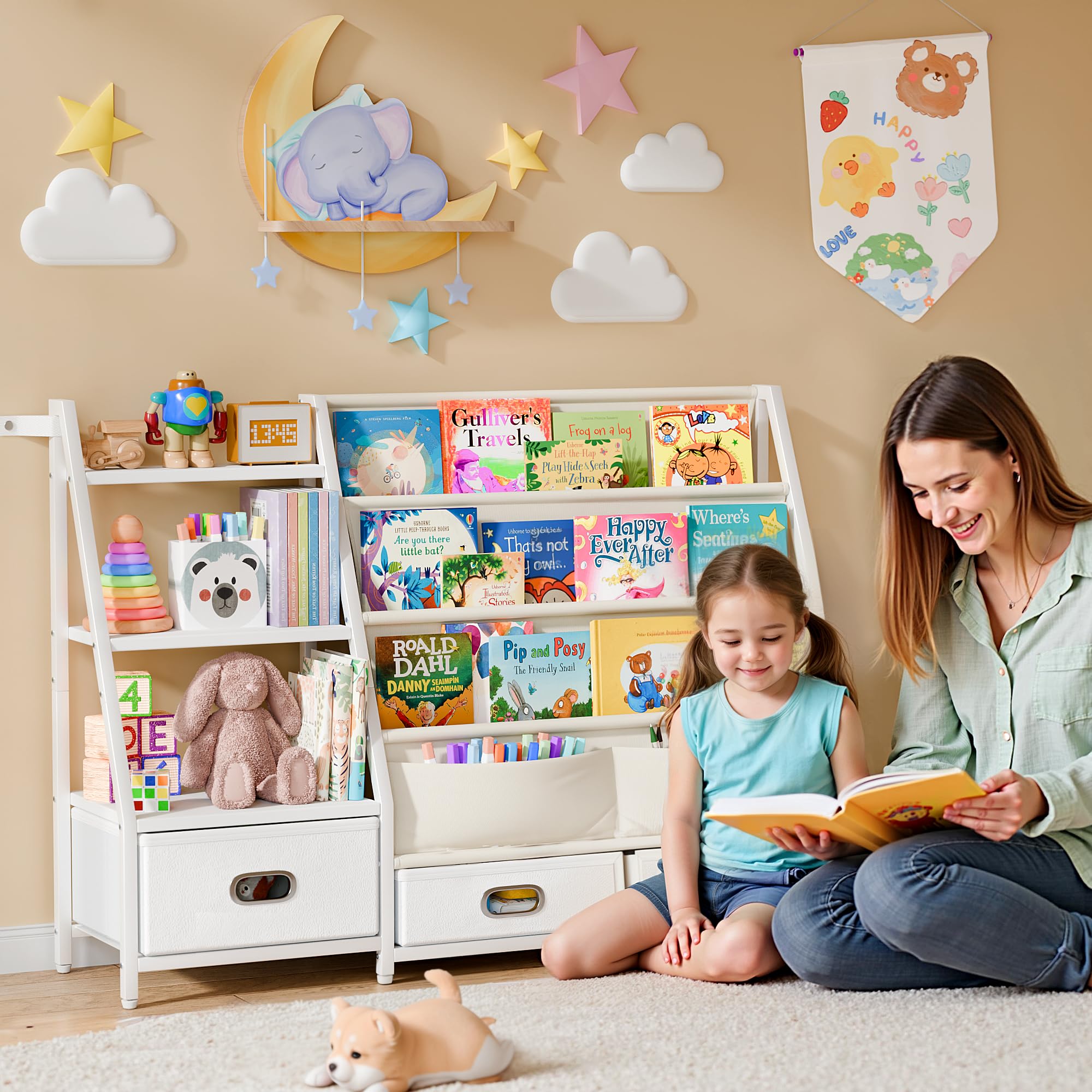 Kids Bookshelf and Toy Storage - 3 Tier Toddler Book Shelf for Kids Rooms