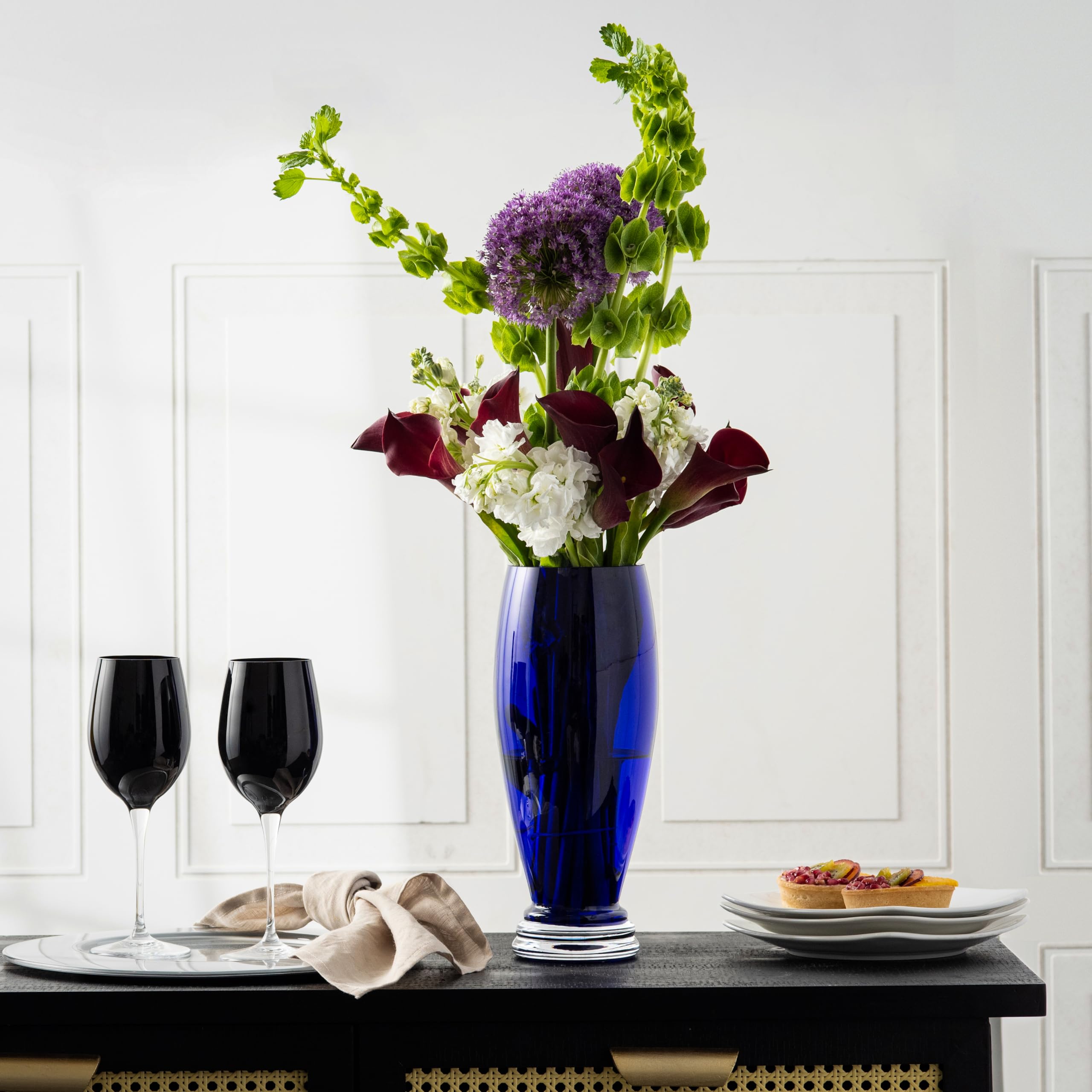 Glass - Footed Round Vase - Cobalt - 12" H (12 Inches High) Made in Europe