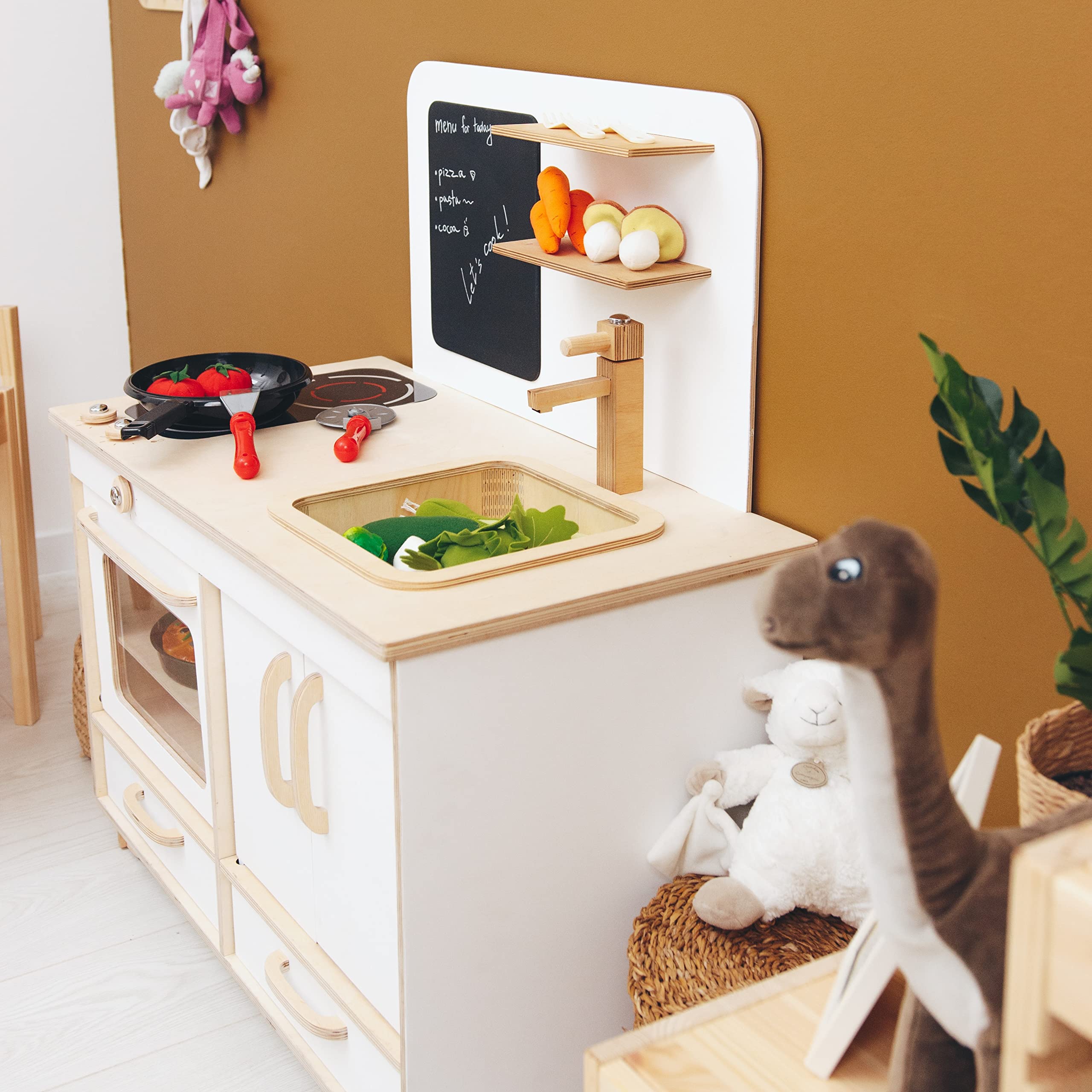 Kids Pretend Play Kitchen Wooden Montessori Playroom Furniture
