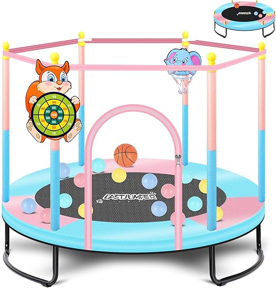 60" Pink Indoor Trampoline for Kids 2-5, 5ft Mini Indoor & Outdoor Small Toddler