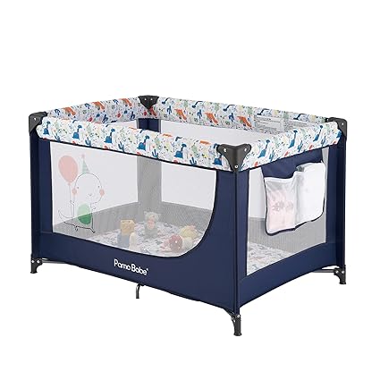 Crib Baby Playpen with Mattress and Carry Bag (Black)