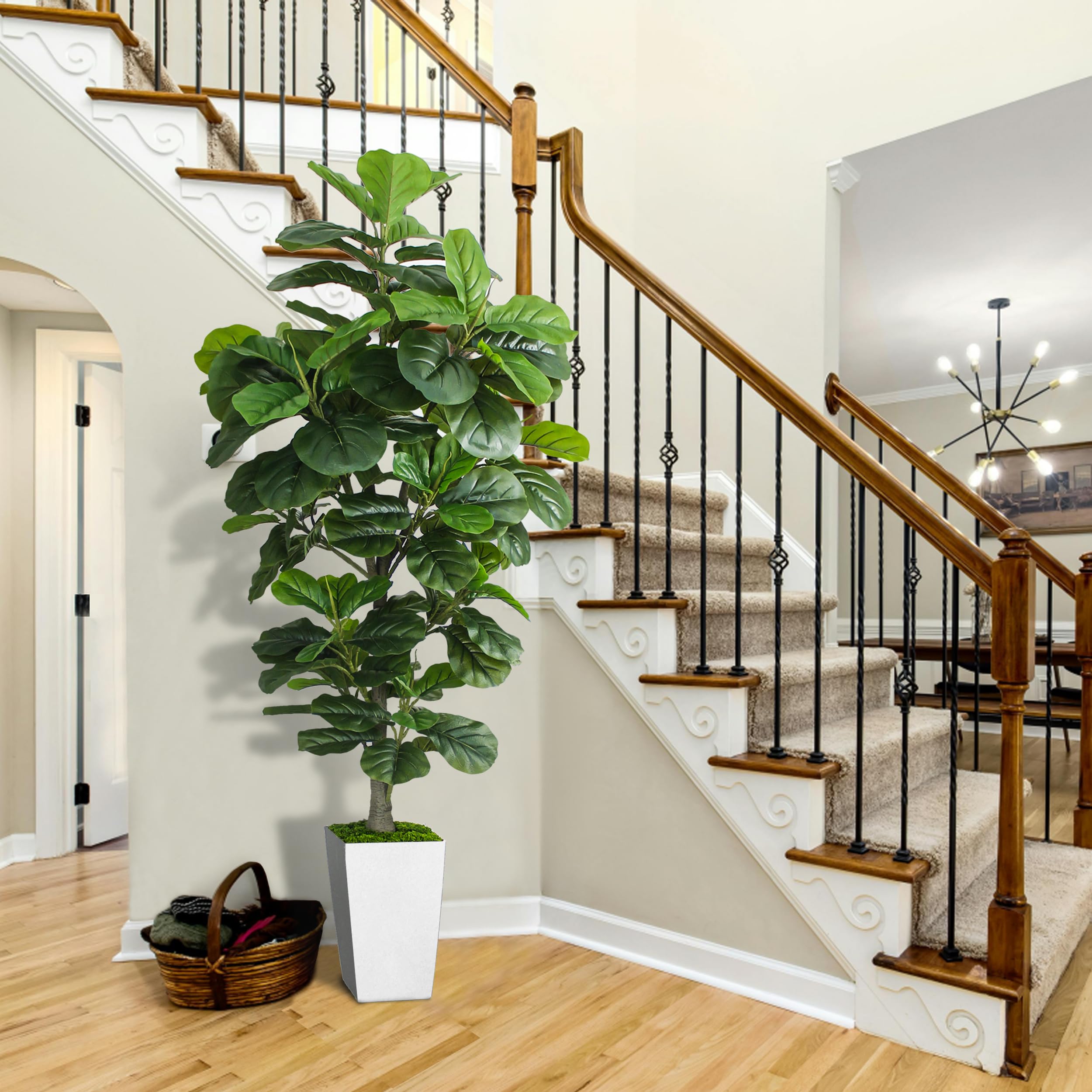 Artificial Fiddle Leaf Fig Tree 6ft, 6 Feet Large Tall Fake Plants Indoor