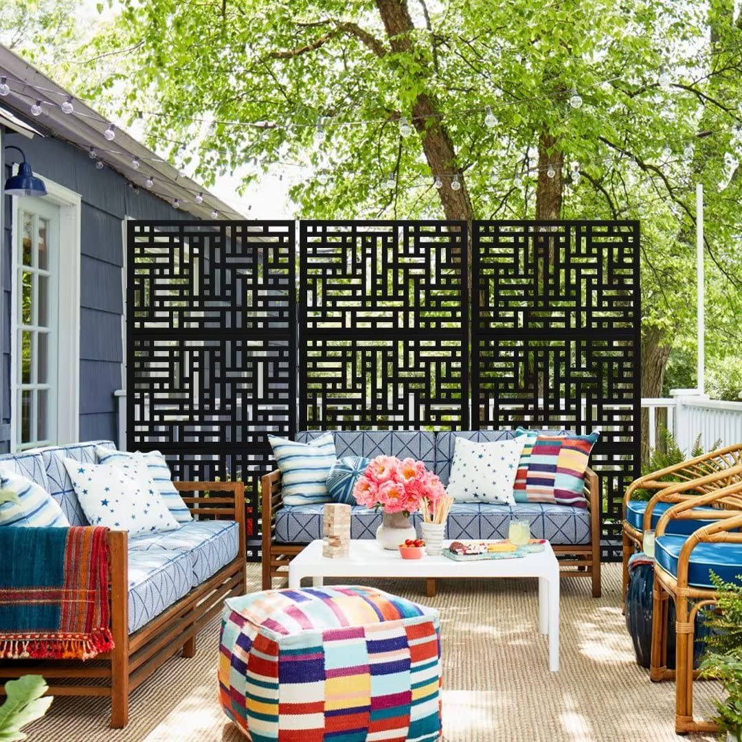 Metal Privacy Screen with Stand - Freestanding Outdoor Decorative Privacy