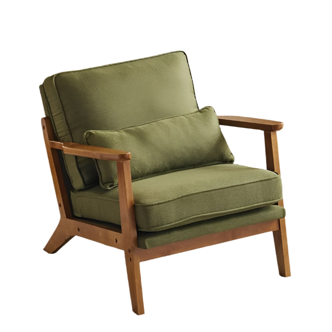 Accent Chair Wide Armrest Mid-Century Lounge Chair Linen Fabric Armchair with Lumbar