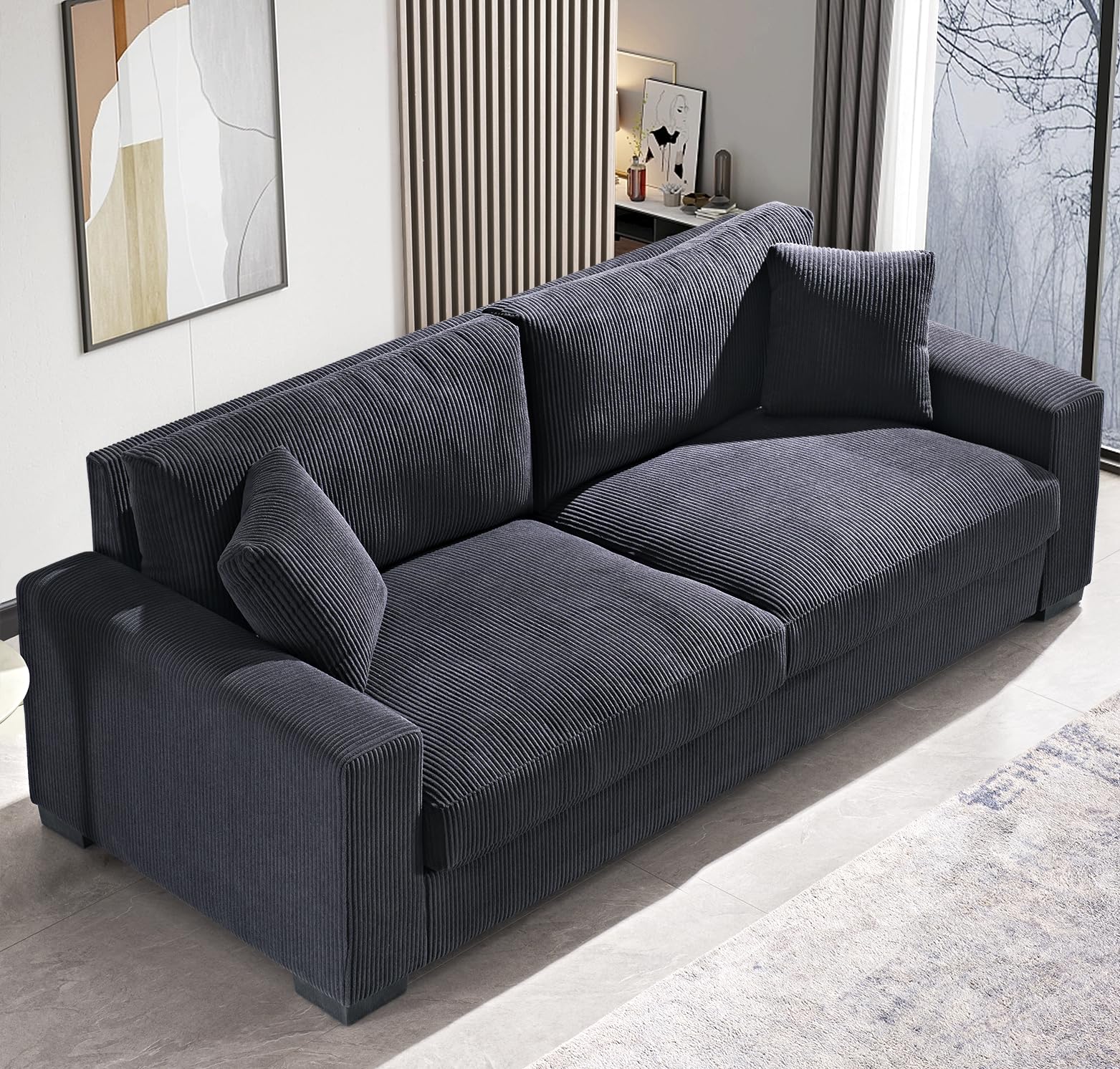 Luxe Corduroy Sofa with 2 Toss Pillows