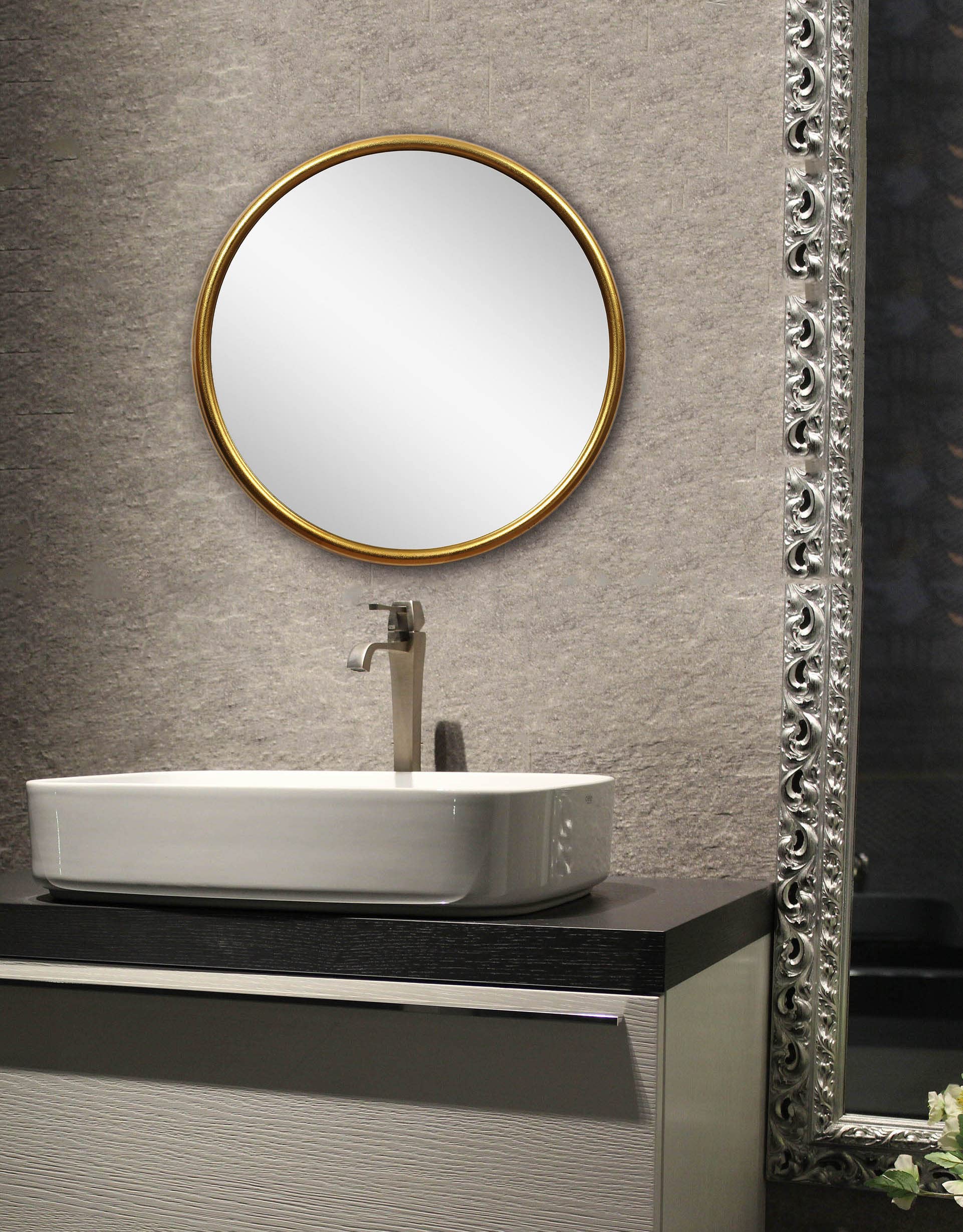 18 Inch Round Wall Mirror Gold Metal Frame Mirrors Wall Mount Hook Offered