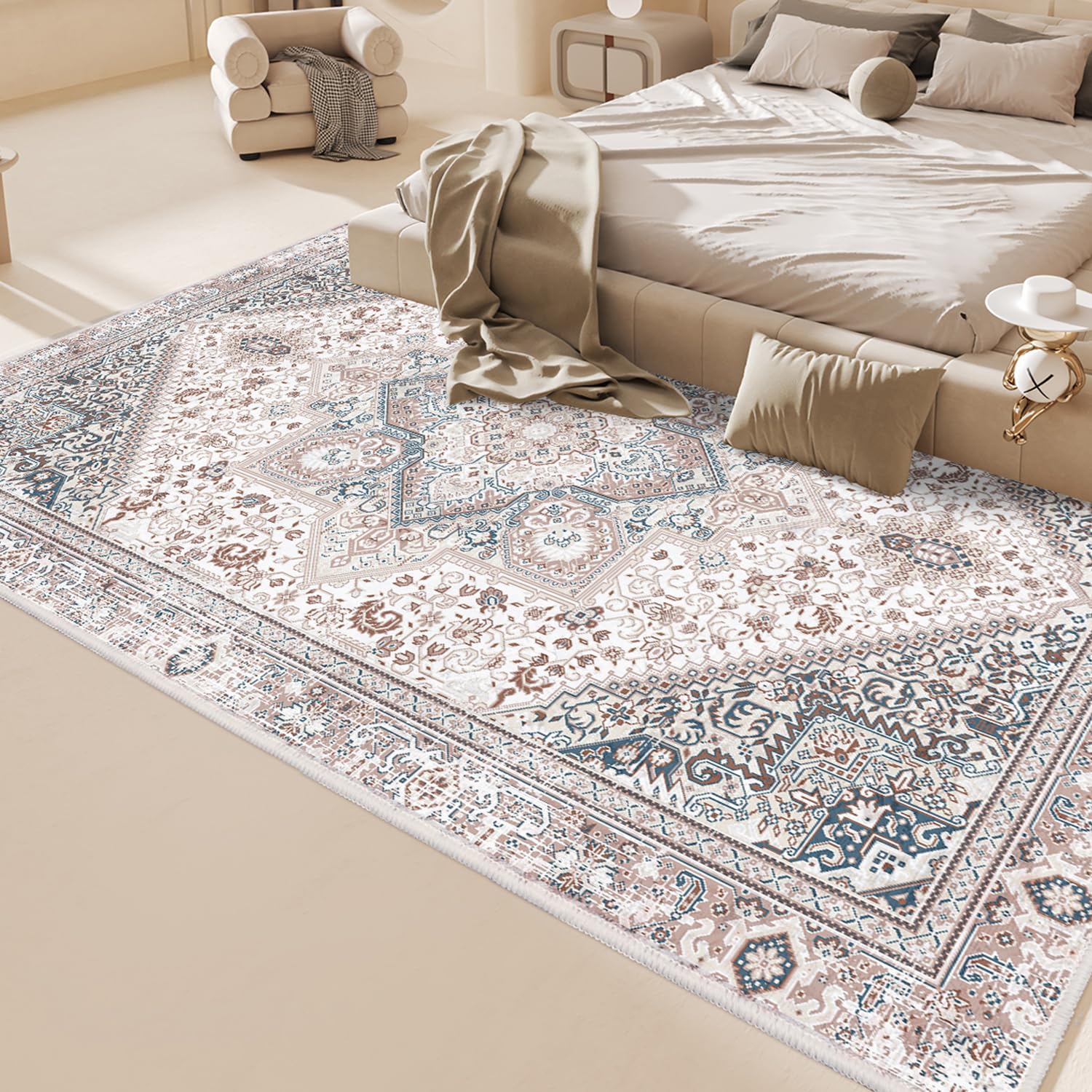 Boho Washable Area Rug, 5' x 7'Indoor Area Rugs for Living Room
