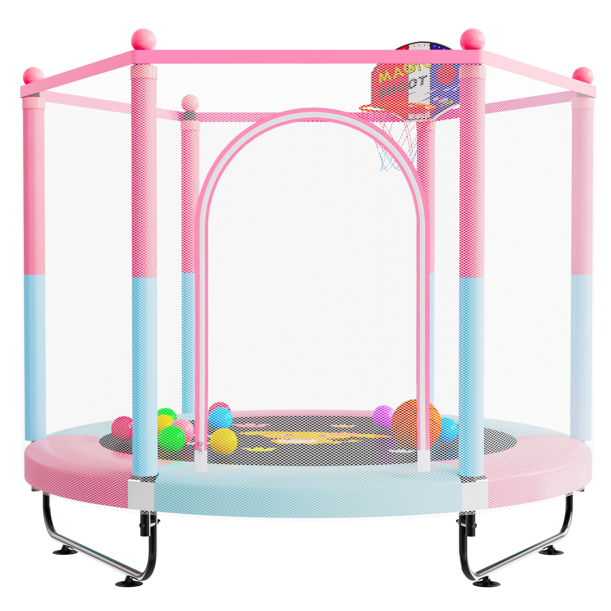60" Trampoline for Kids, 5 FT Toddler Baby Trampoline with Safety Enclosure Net