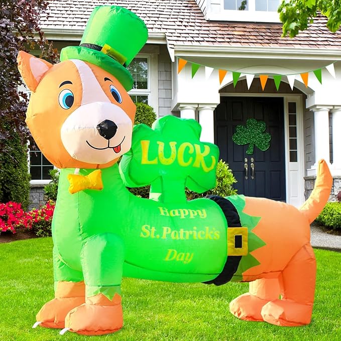 St. Patricks Day Inflatable Decorations 7FT Lying Leprechaun Rainbow Arch