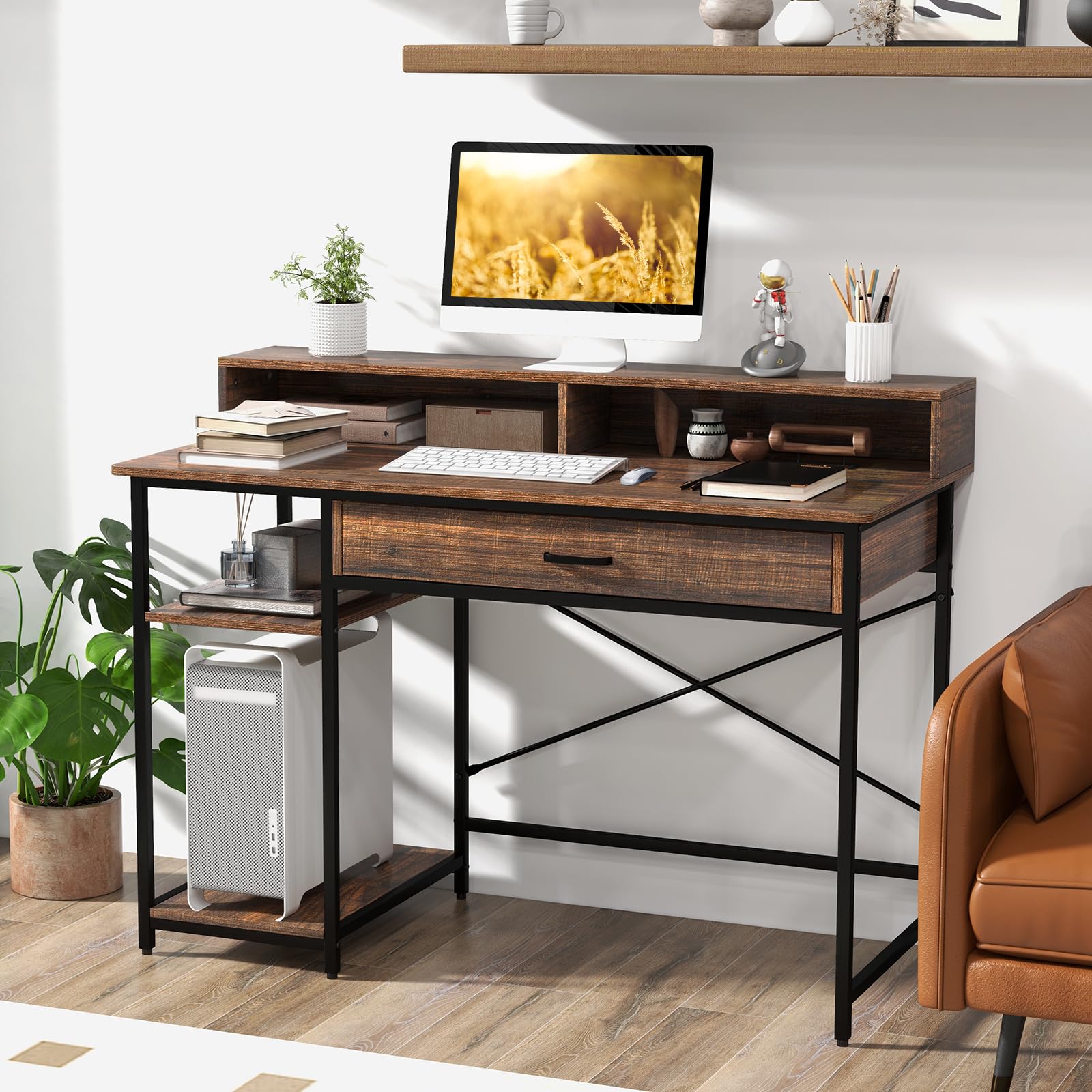 Computer Desk with Storage Drawer & Monitor Stand
