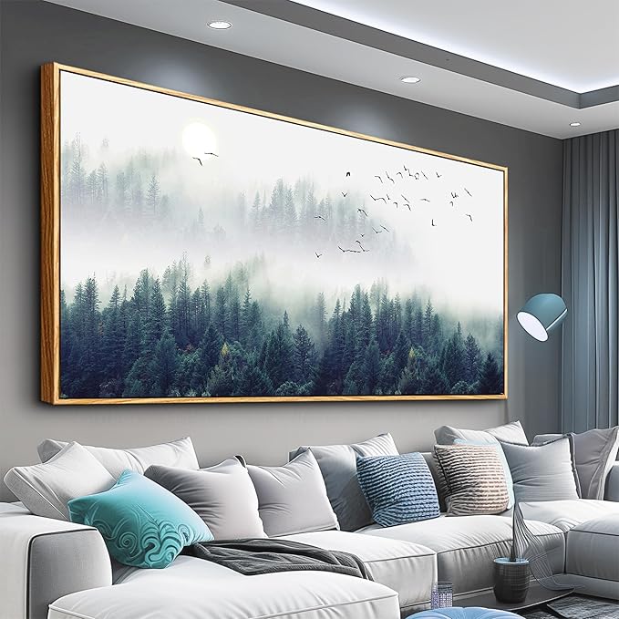 Wood Framed Canvas Wall Art - Large Abstract Ink Canvas Prints for Living Room