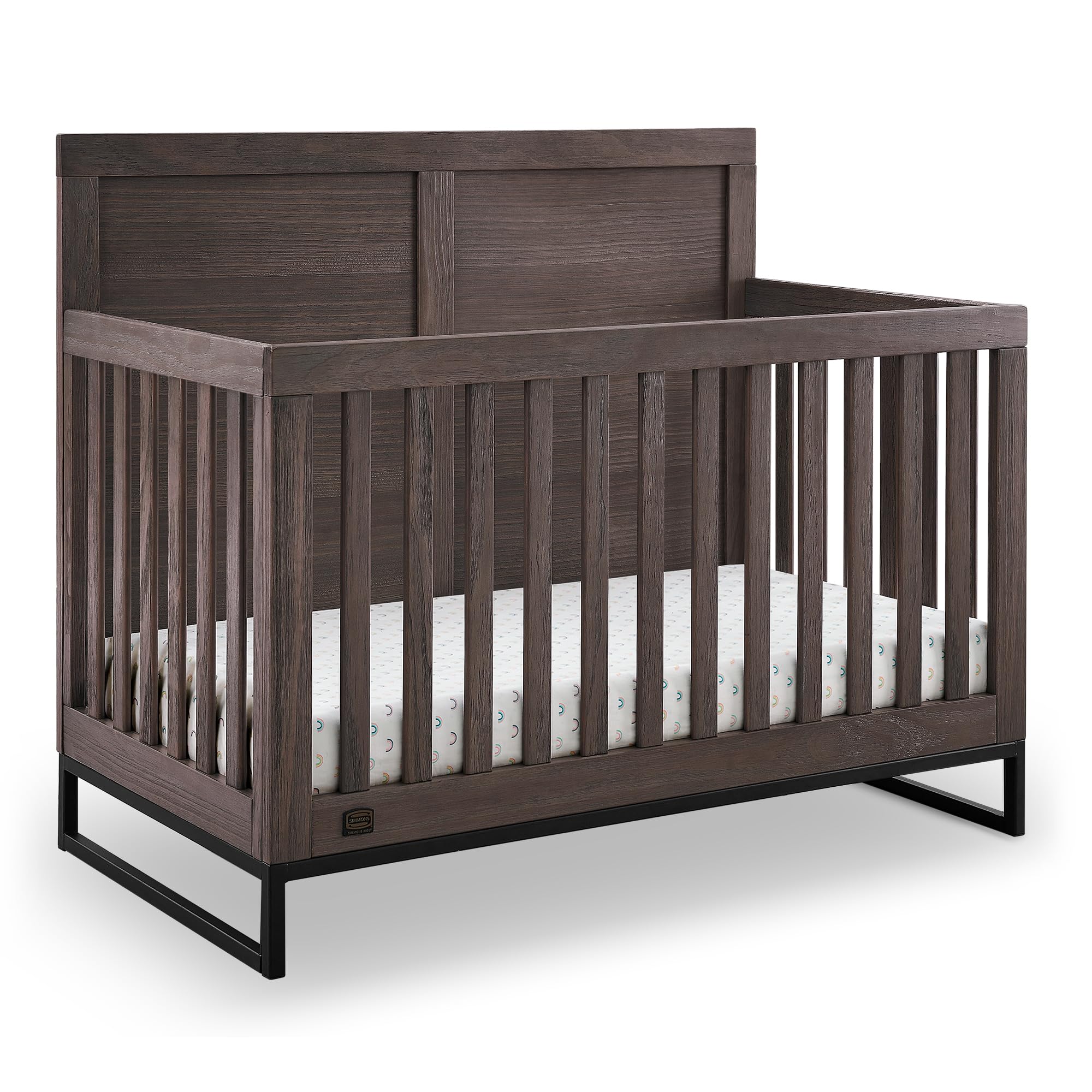 Kids Foundry 6-in-1 Convertible Baby Crib, Rustic Grey with Matte Black