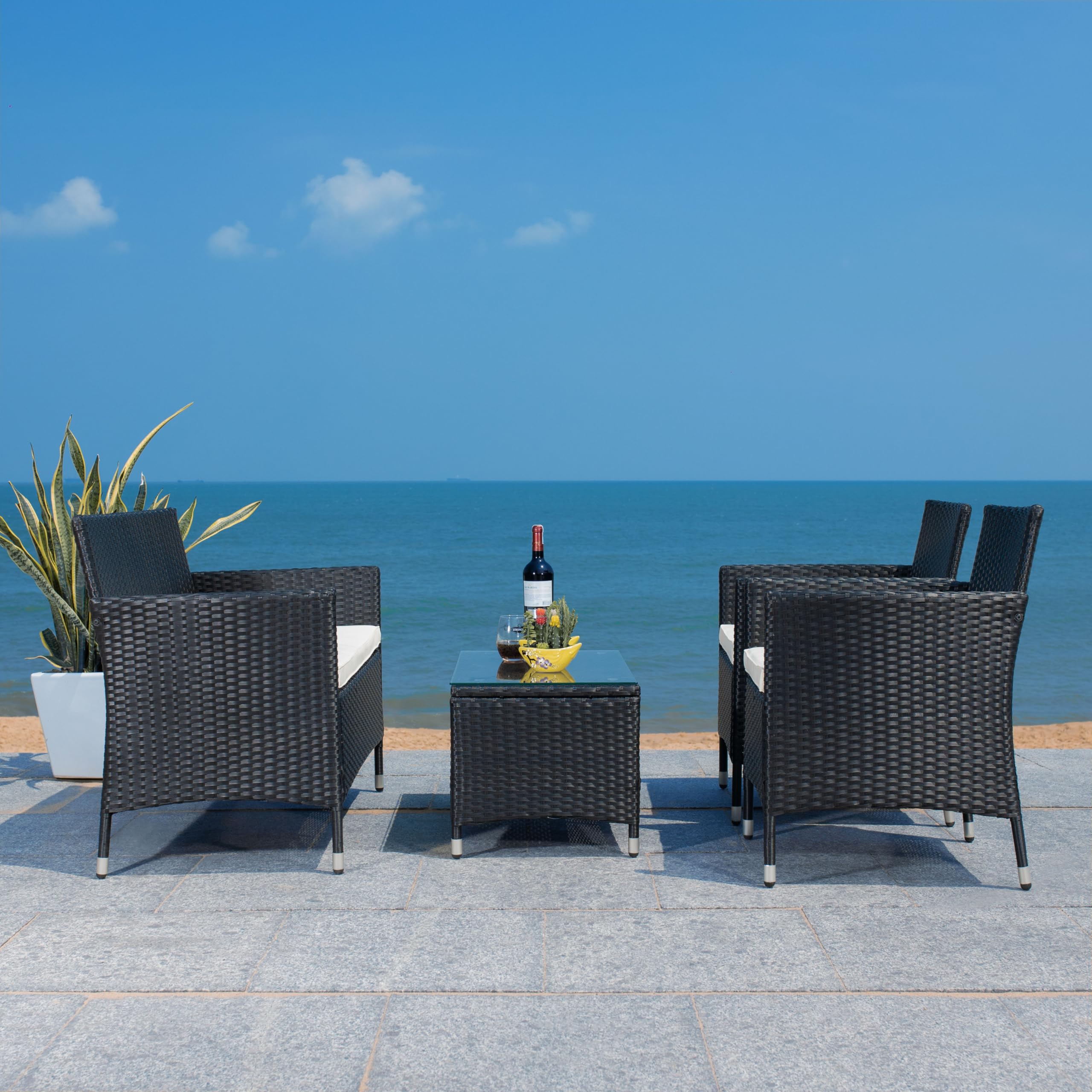 Outdoor Collection Bandele Black/Light Grey Cushion 4-Piece Conversation Patio Set