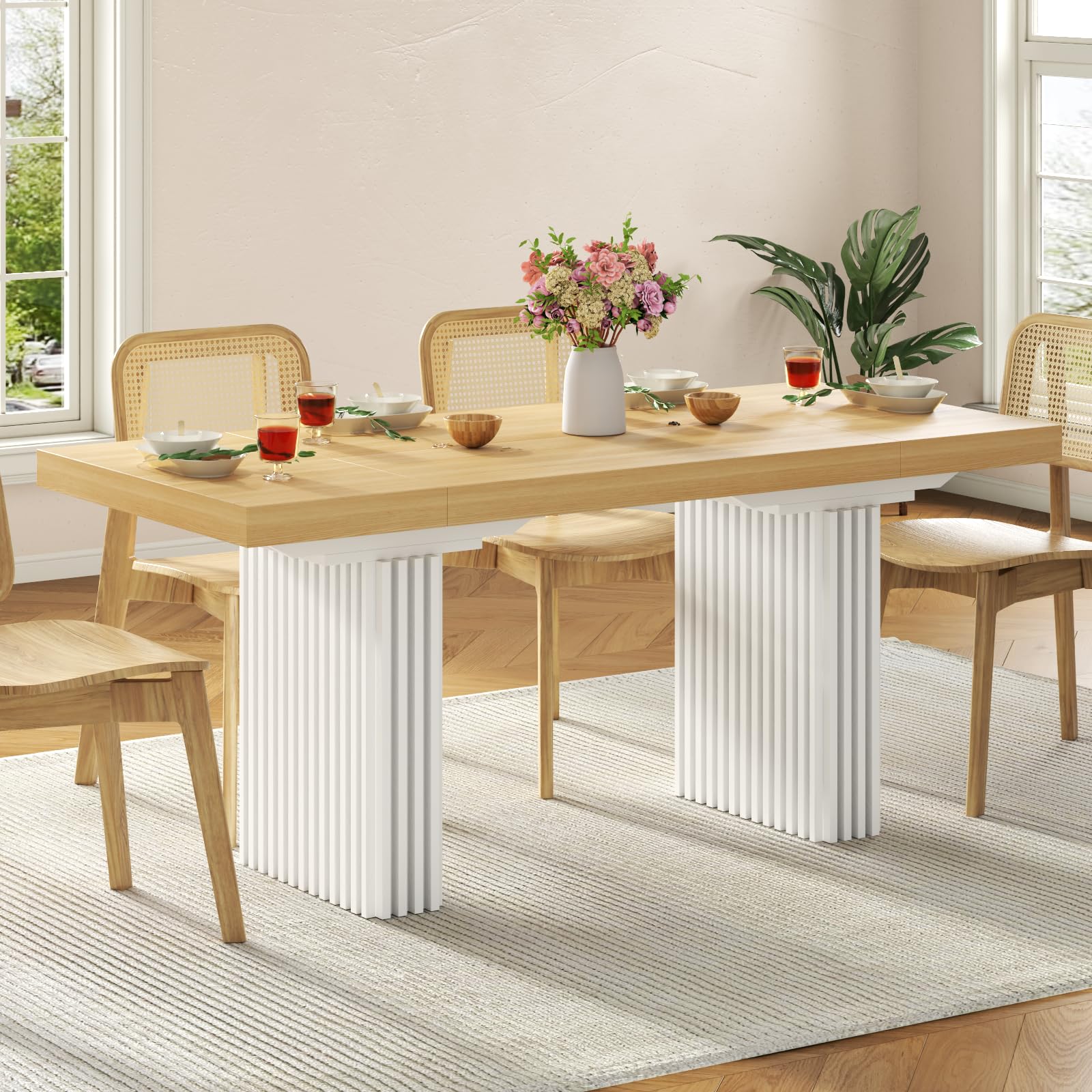 71 Inch Dining Table for 6-8,Modern Rectangle Kitchen Table with Ripple Legs