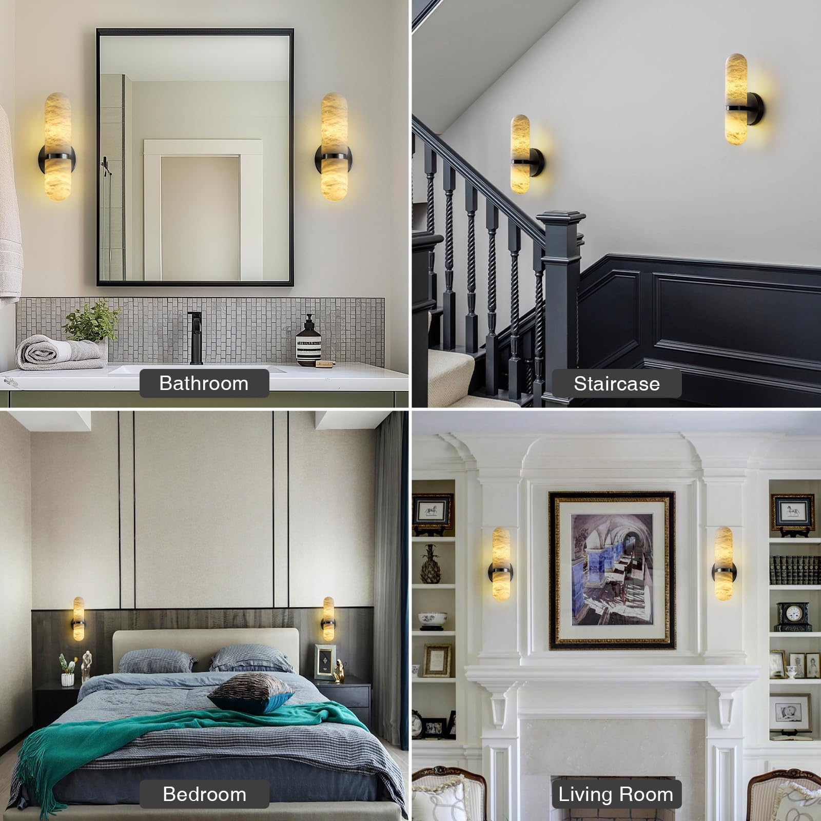 Alabaster Wall Sconces, 13" Black Wall Sconce