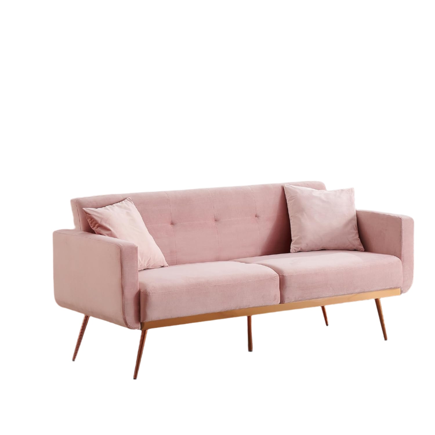 Velvet Fabric Sofa Bed Futon with 2 Pillows