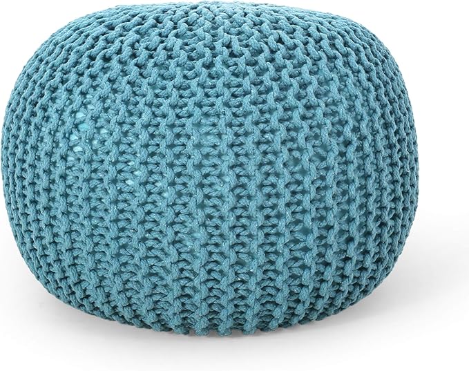 Nahunta Knitted Round Pouf - Cotton - Brown,Ottomans and Poufs
