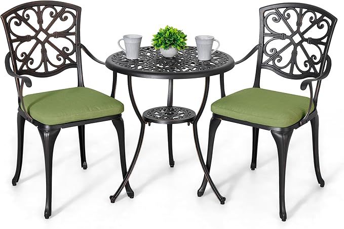 3 Piece Outdoor Bistro Set Cast Aluminum Patio Set Bistro Table Set Rustproof Patio Table