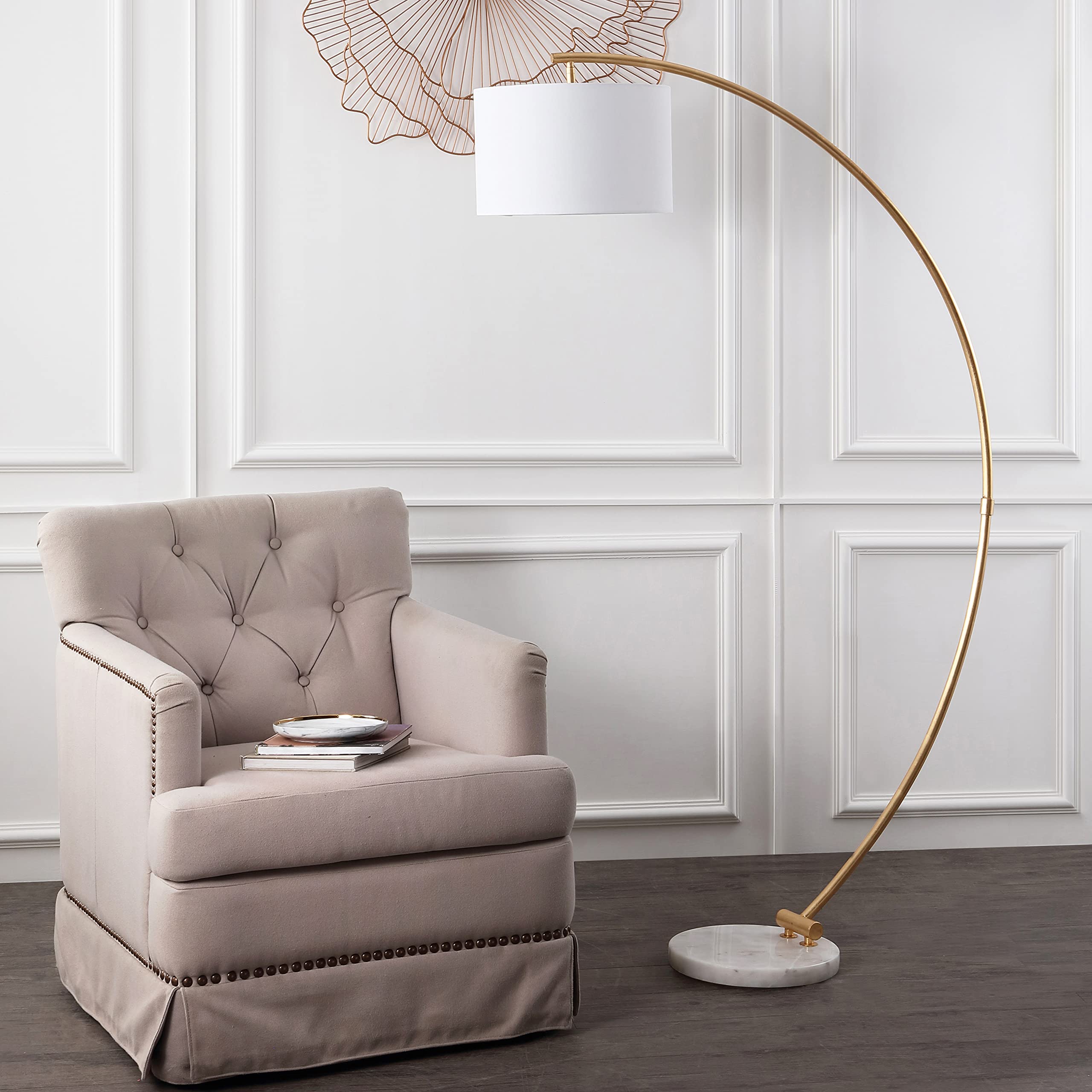 Lighting Collection Madigan Contemporary Gold/White 70-inch Arched Floor Lamp
