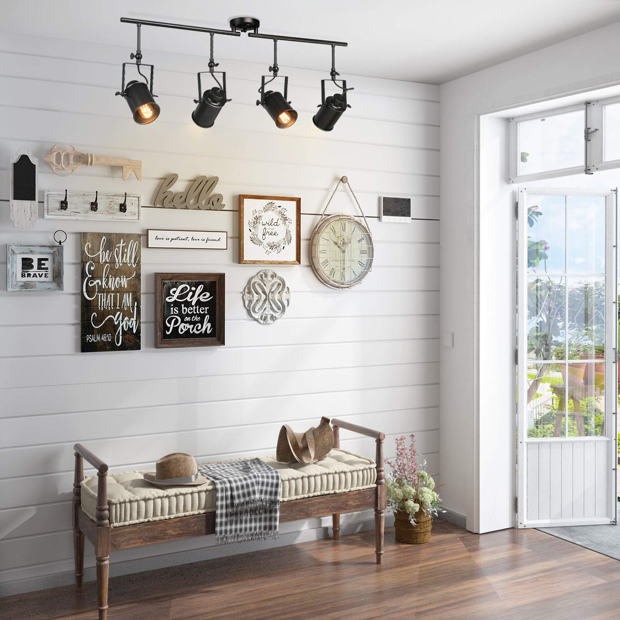 Track Kit Semi Flush Mount Close to Ceiling Light Fixture, 4 Sources, Black