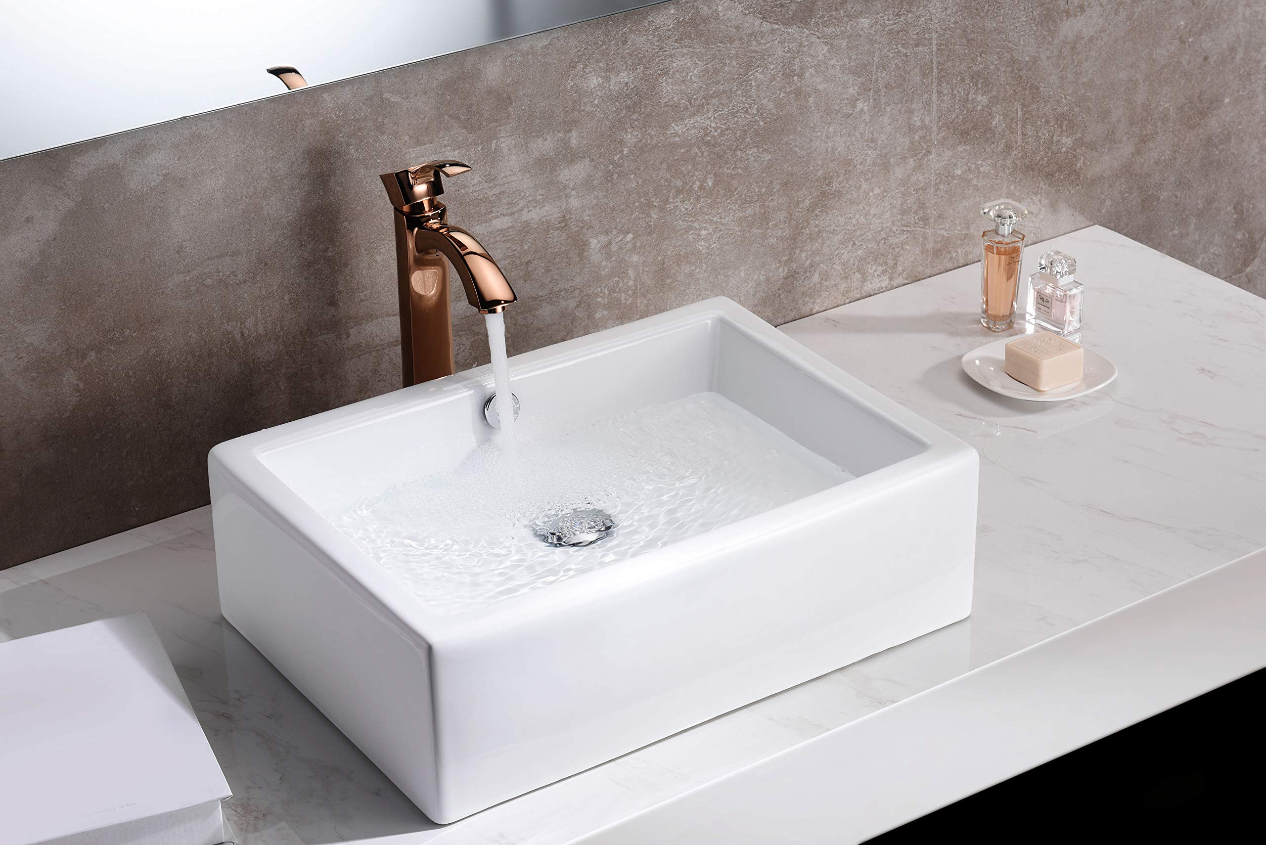 Deux Polished White Ceramic Rectangular Vessel Sink for Bathroom | Overflow Bulit