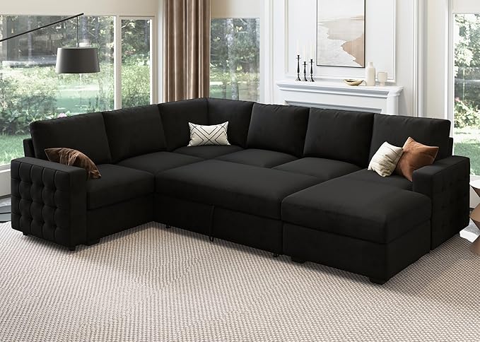 Sectional Couch with Pull Out Bed, Sectional Sleeper Sofa with Storage