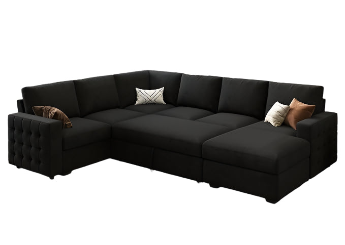 Sectional Sleeper Sofa with Pull Out Bed U-shape Sectional Couch Sleeper Bed