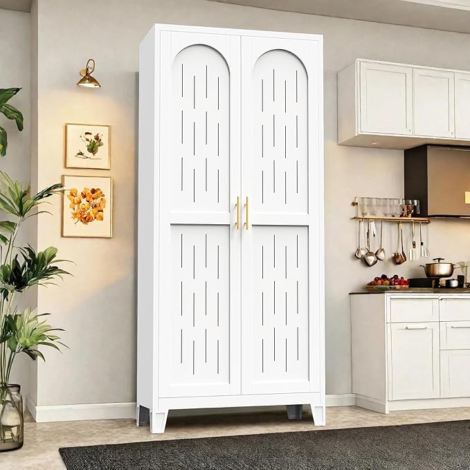 71" Metal Storage Cabinet, Kitchen Pantry Cabinet with 2 Doors and 4 Adjustable Shelves