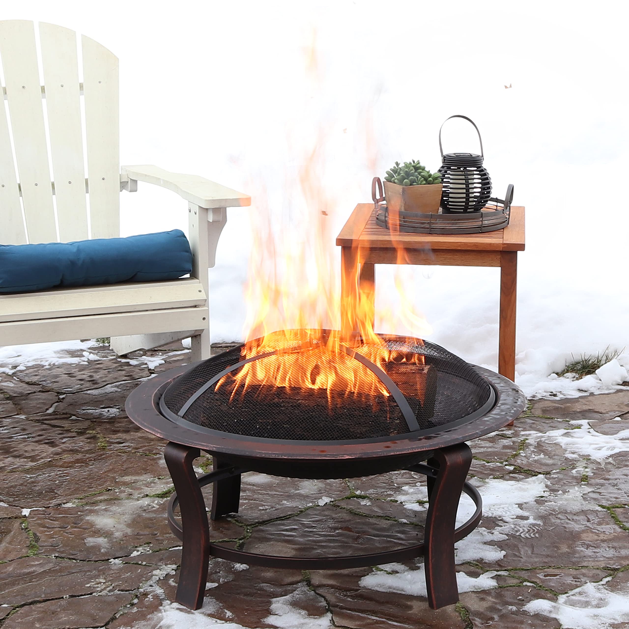 Elevated Wood-Burning Fire Pit Bowl with Stand - Includes Spark Screen