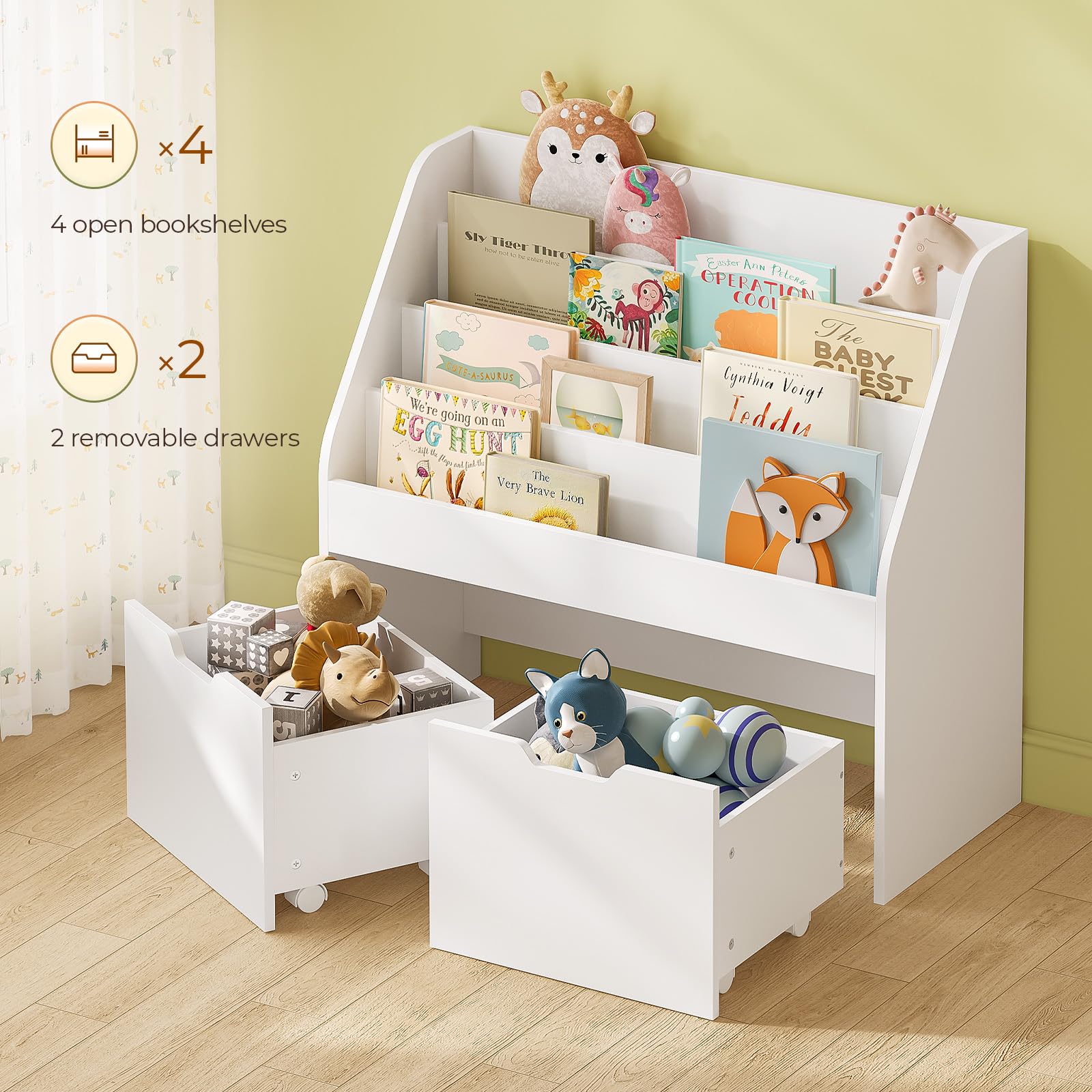 Kids Bookshelf - 4 Tier Small Bookcase for Kids Room, Toy Storage for Children