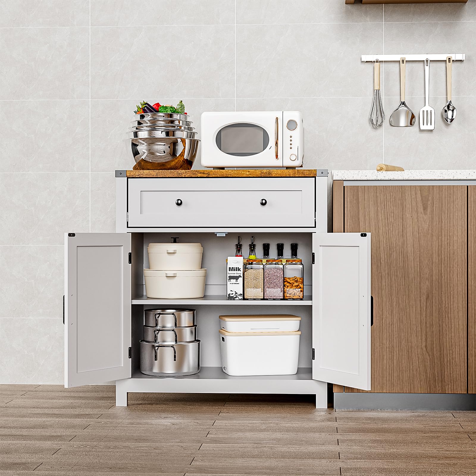 30" Kitchen Storage Cabinet with Drawers and Doors