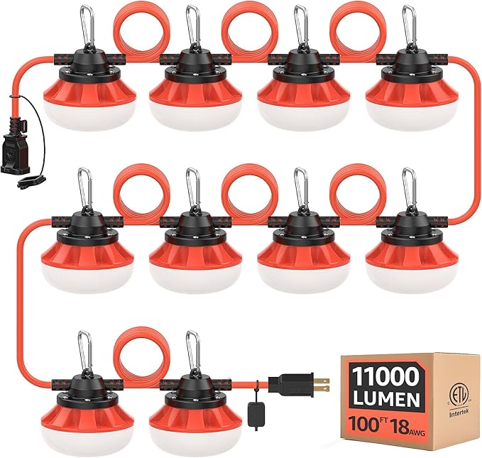 Temporary Construction String Lights:100W 11000LM ETL Certified Industrial LED