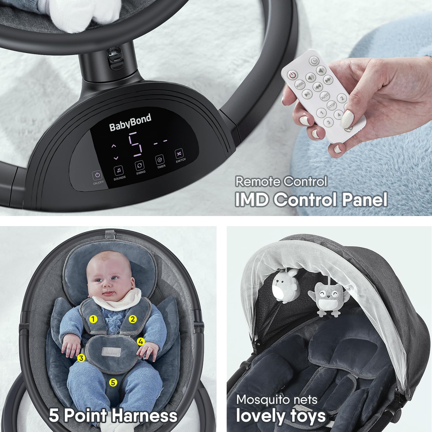 Baby Swings for Infants, Bluetooth Infant Swing with Music Speaker