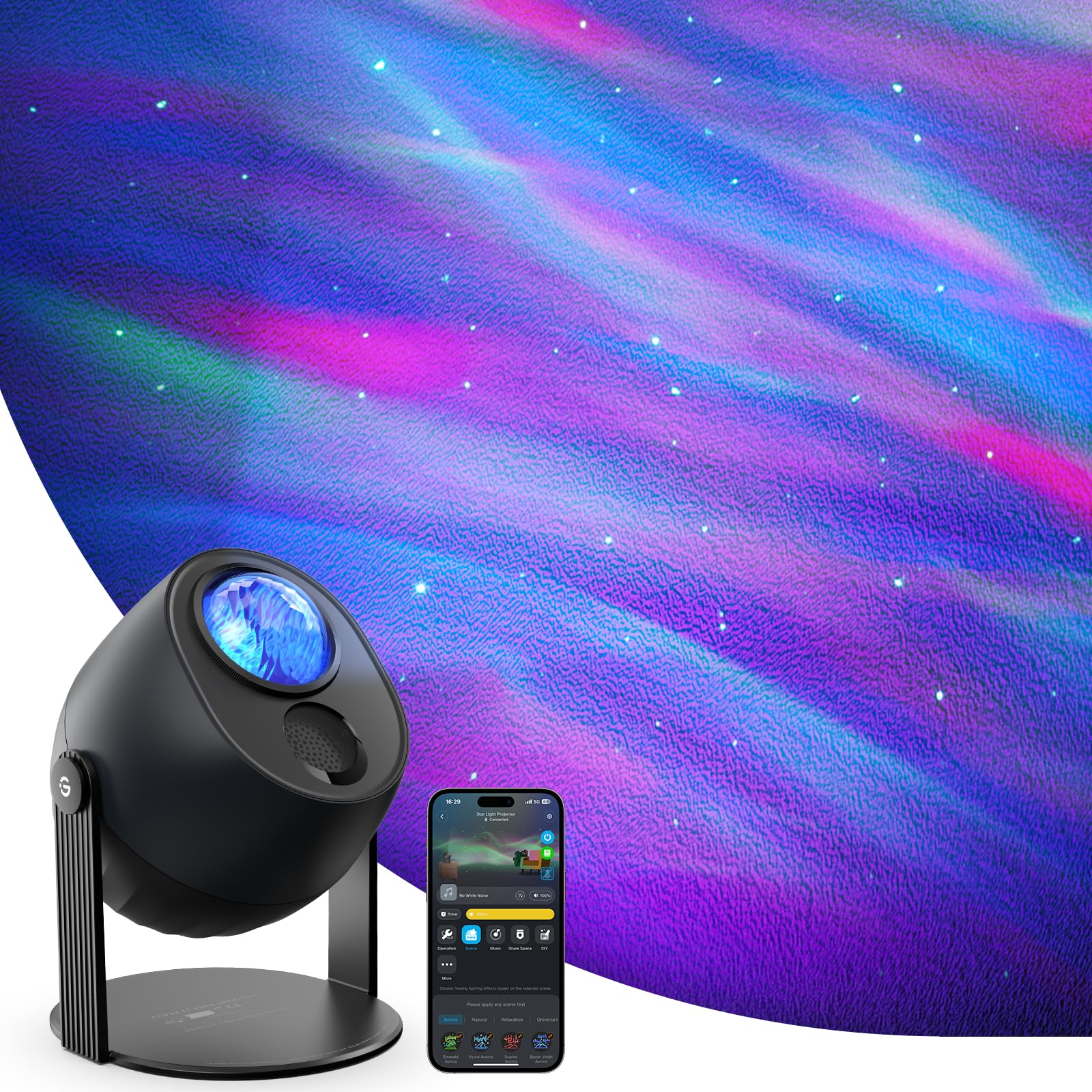 Projector with 3 Aurora Flowing Effects, Star Projector Works with Matter, Alexa