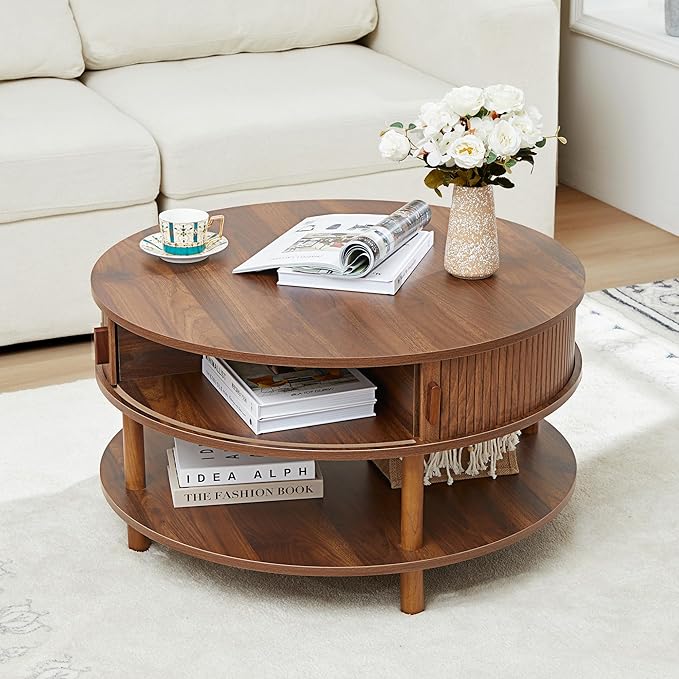 Wooden Fluted Lift Top Coffee Table with Hidden Compartment, Modern Rectangle Center