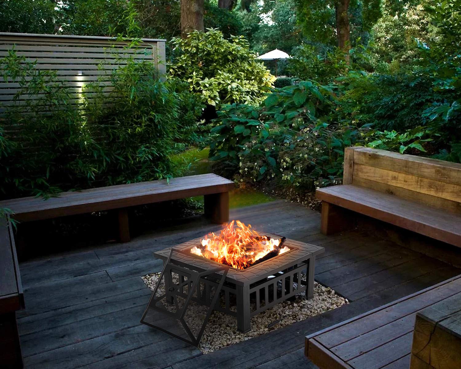 Fire Pit 32 inch Square Metal Firepit for Patio Wood Burning Fireplace