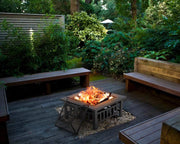 Fire Pit 32 inch Square Metal Firepit for Patio Wood Burning Fireplace