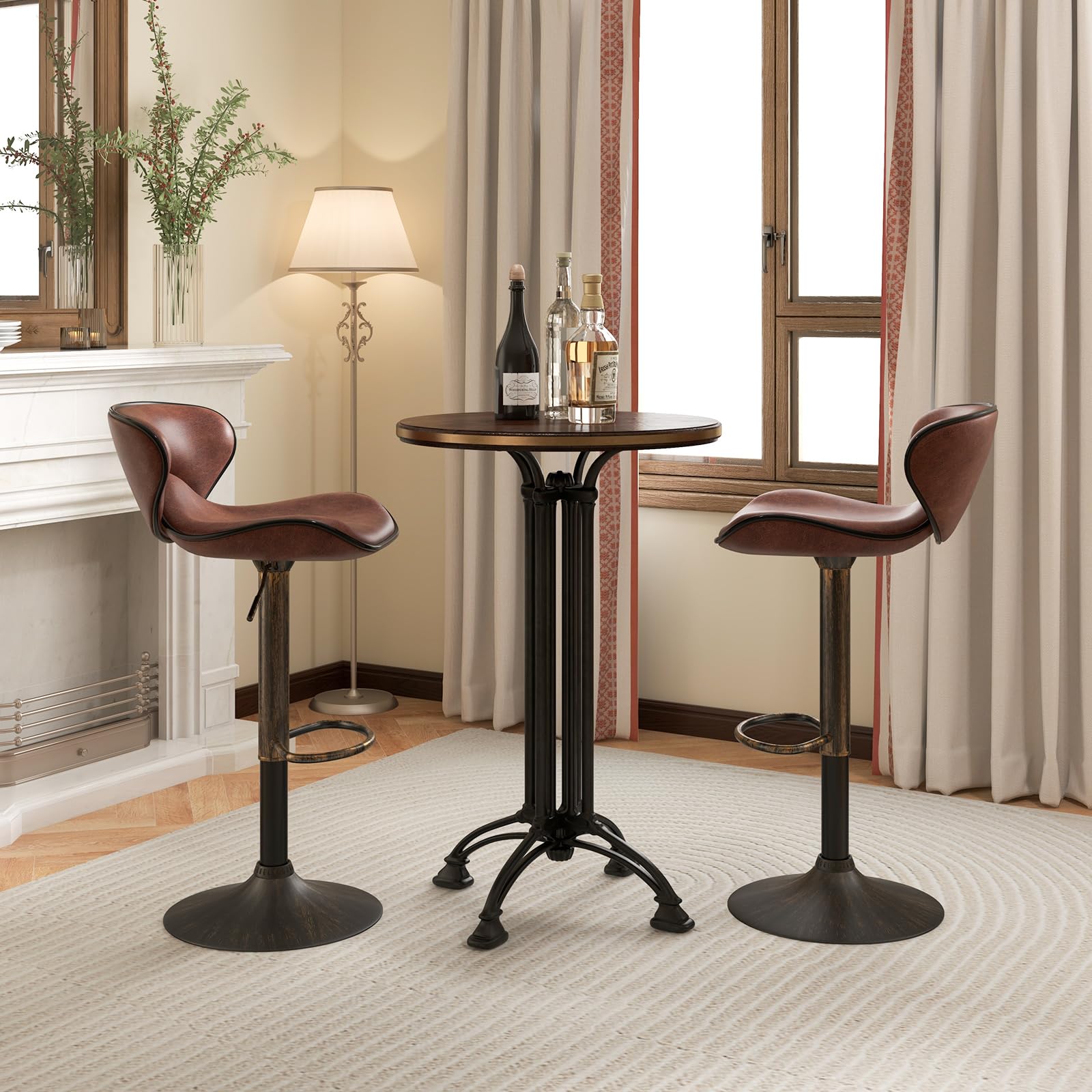 Set of 2 Barstools, Swivel Bar Stool with Backrest, Footrest and Height Adjustable