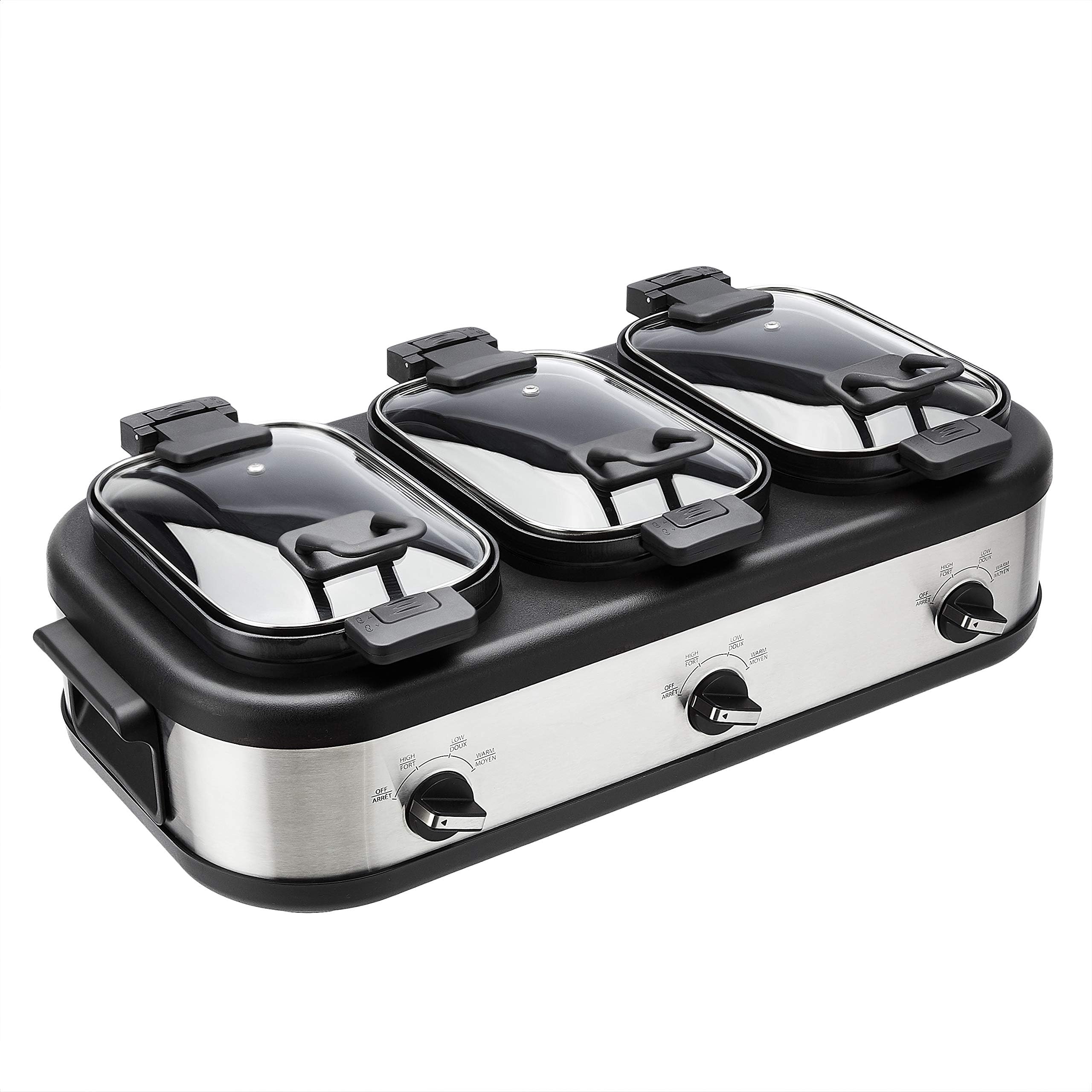 Stainless Steel 3 x 2.5 Quarts Triple Slow Cooker, Brushed Stainless