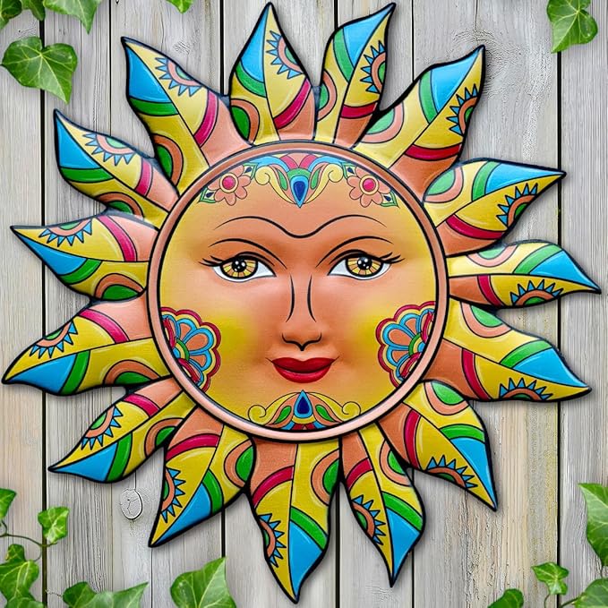 Metal Sun Flower Wall Decor,13inches Sun Wall Art Hanging Decoration for Indoor