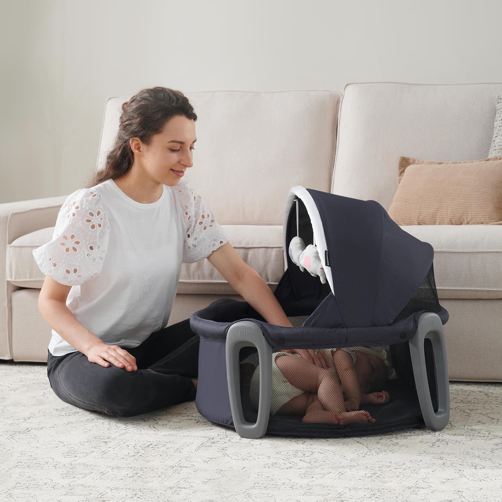 Bassinet and Play Space Baby Dome with Toys and Canopy Travel Crib for Newborn