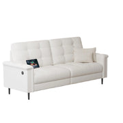 85" W White Faux Leather Sofa Couches for Living Room