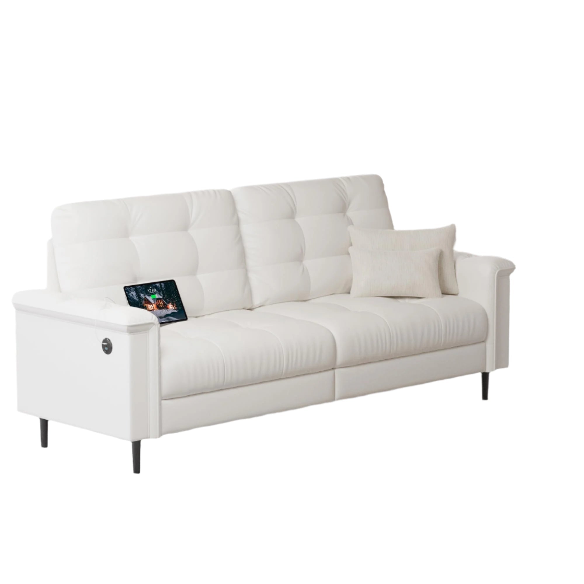 85" W White Faux Leather Sofa Couches for Living Room