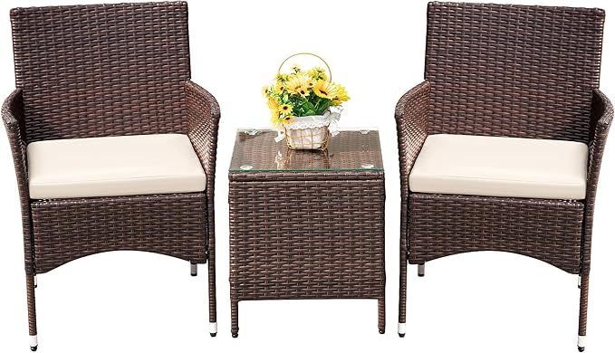 Patio Porch Furniture Sets 3 Pieces PE Rattan Wicker Chairs