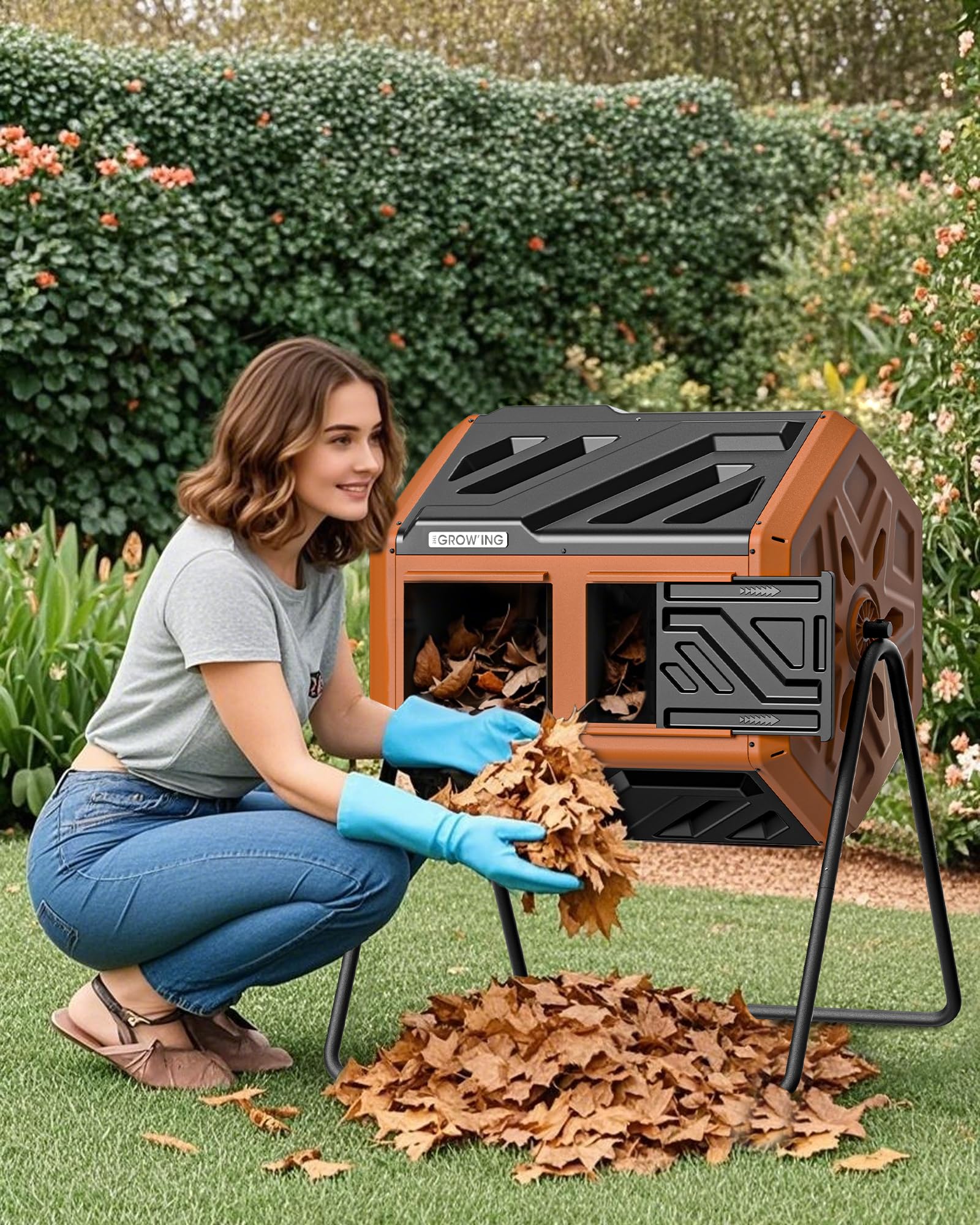Updated 43 Gallon Compost Bin Outdoor, Fast Assemble Tumbling Composter