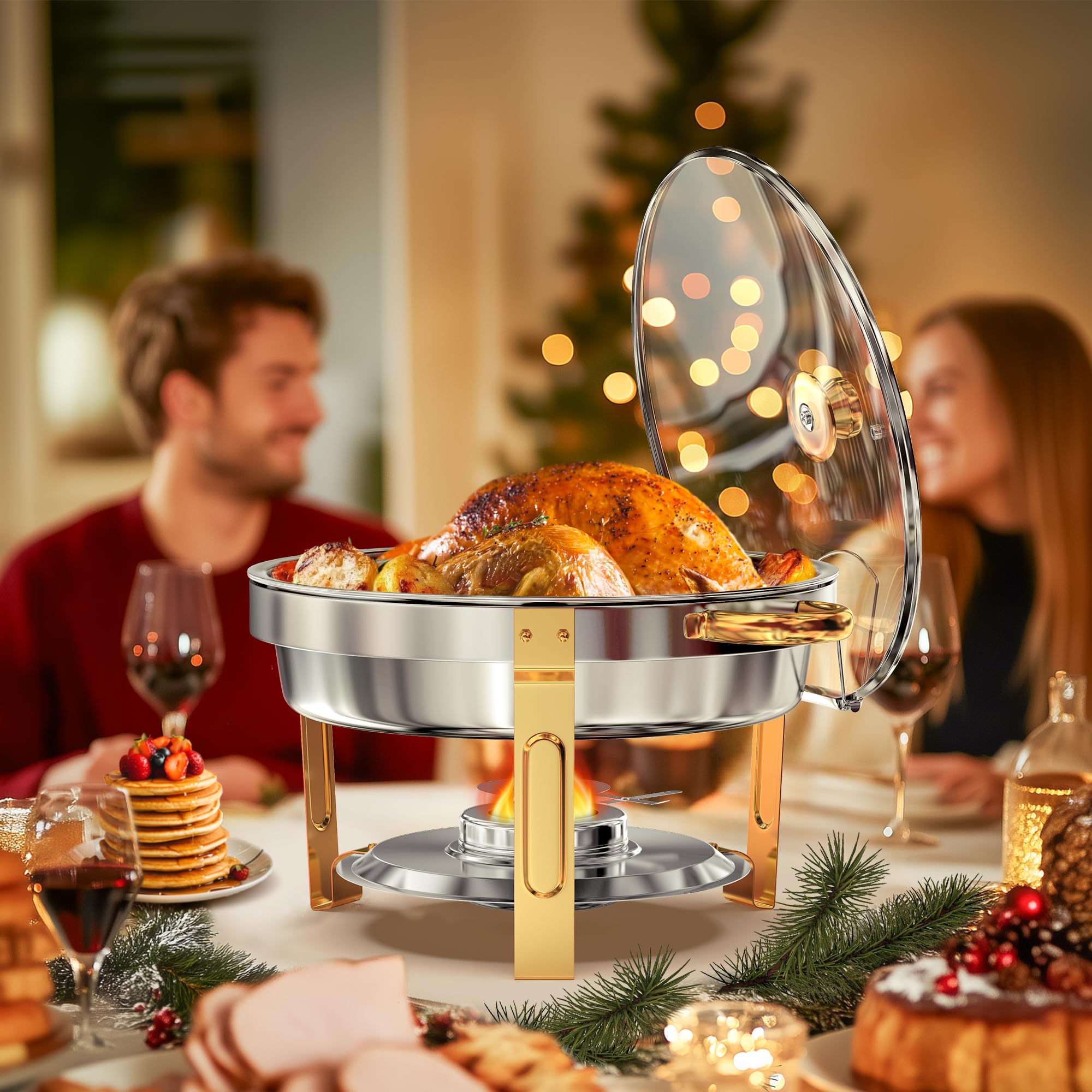 Gold & Silver Chafing Dishes for Buffet with Glass Lid (5QT, 4 Pack)