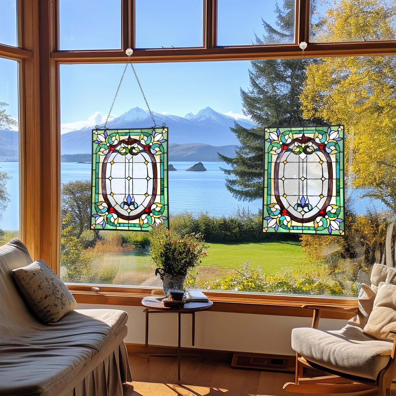 Dancing Style Stained Glass Window Hangings Panels 17" W x 22" H Fine Handicrafts