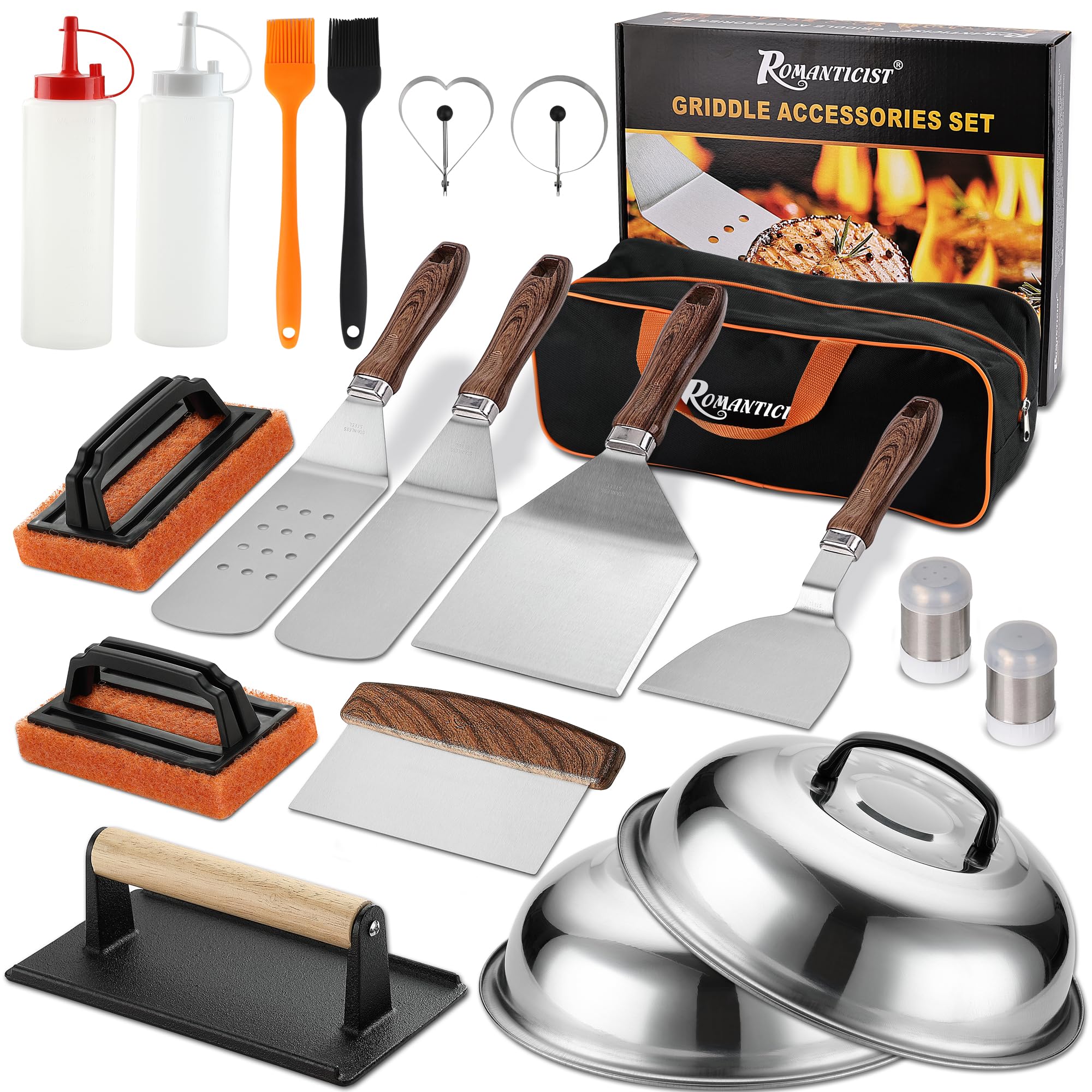 19PCS Griddle Accessories Set - Flat Top Teppanyaki Spatula Set with Scraper