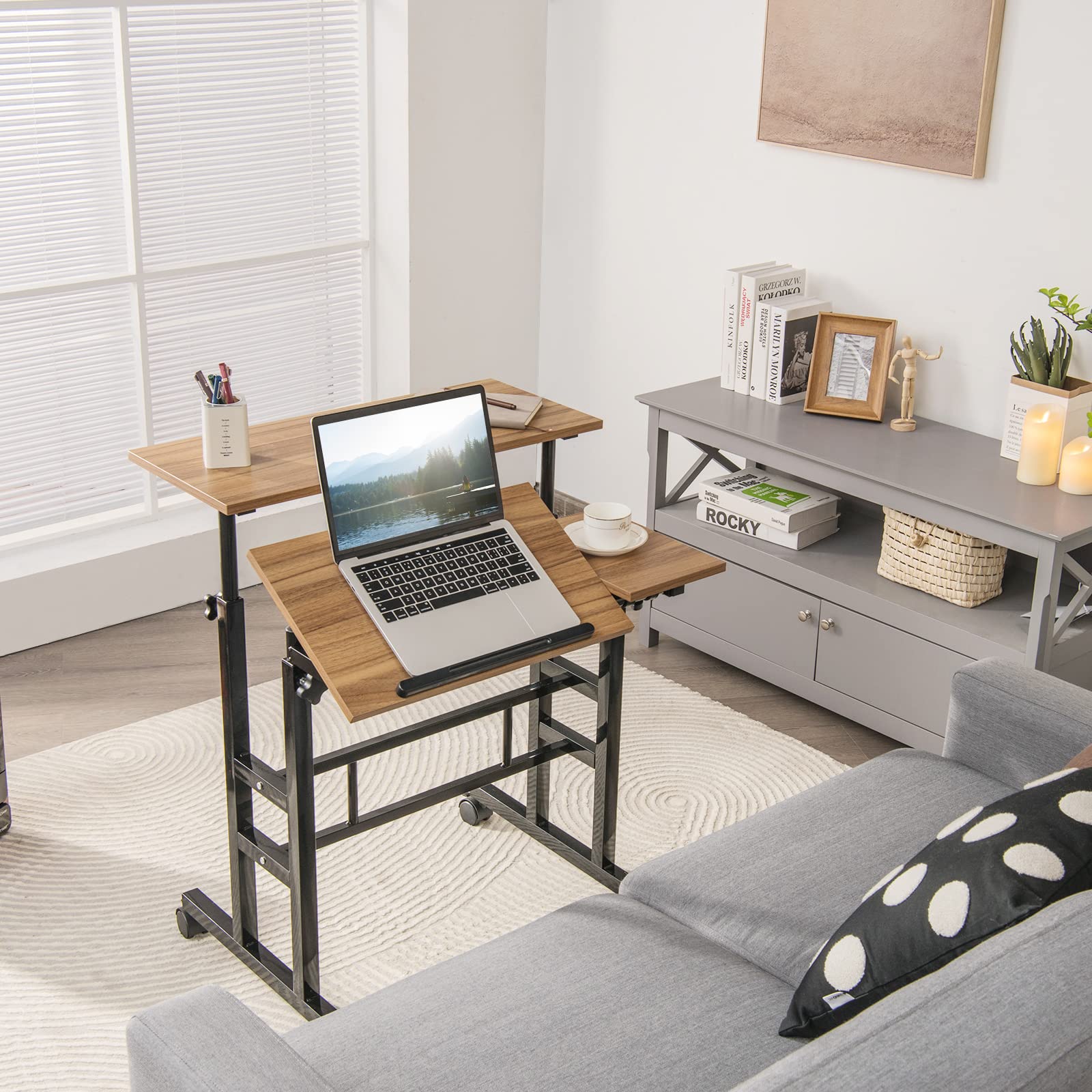 Height Adjustable Home Office Desk with Standing & Seating 2 Modes